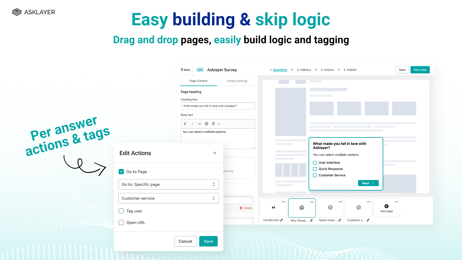 Asklayer Easy drag and drop builder with skip logic