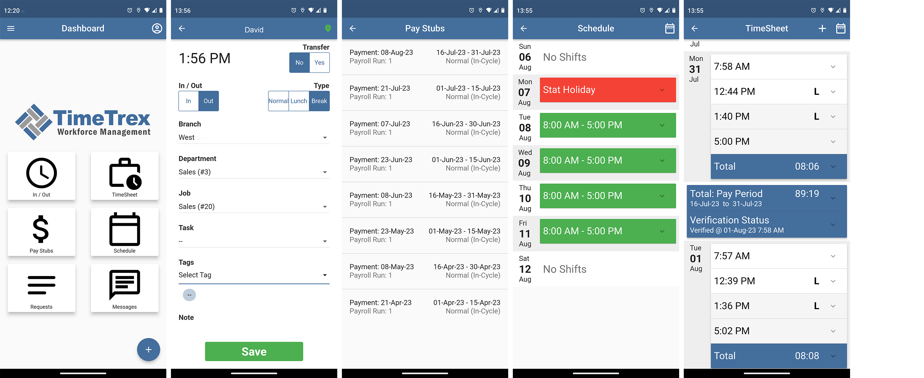 TimeTrex Mobile App Screenshots