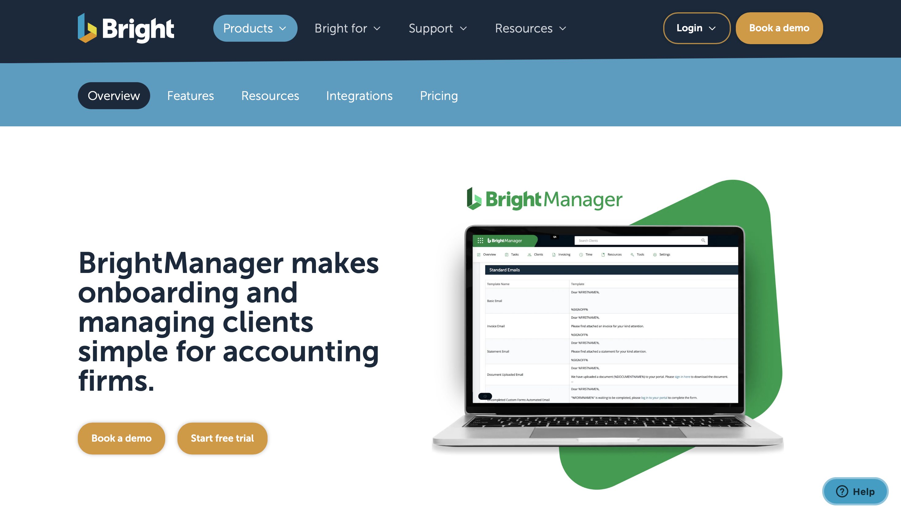 BrightManager Landing page 