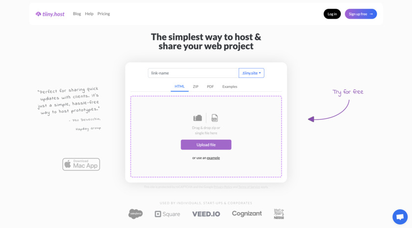 tiiny.host Landing Page