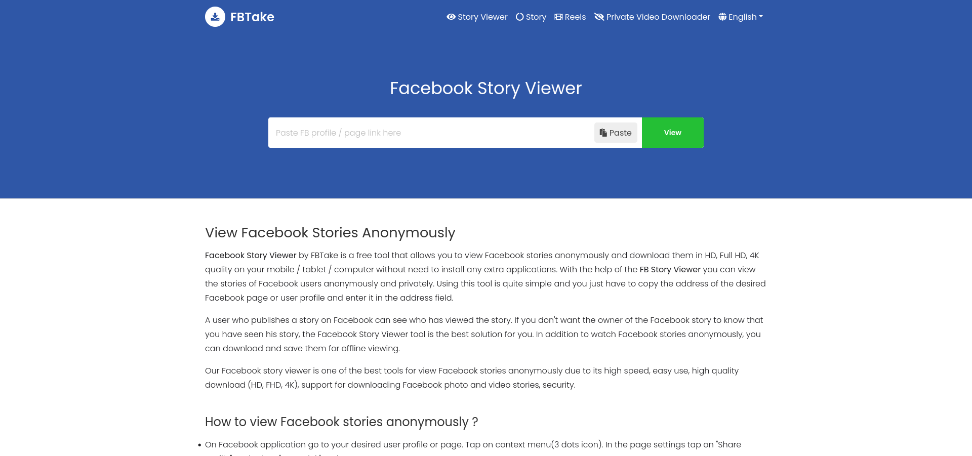 FBTake Facebook Story Viewer - FBTake
