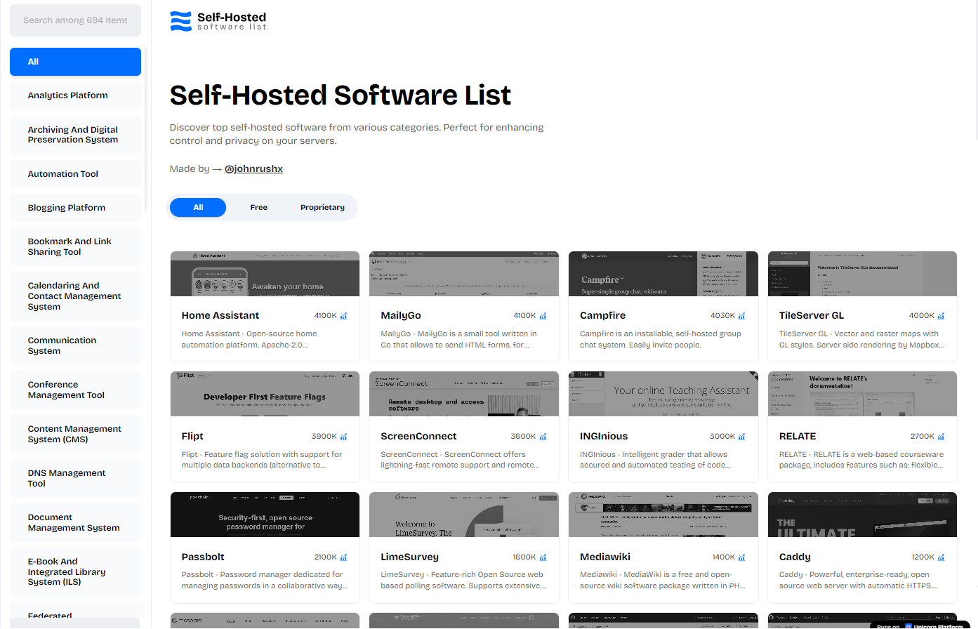 HostedSoftware.org Self-Hosted Software List