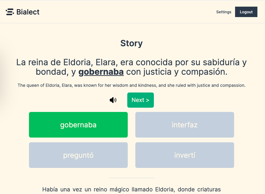 Bialect Spanish answered example