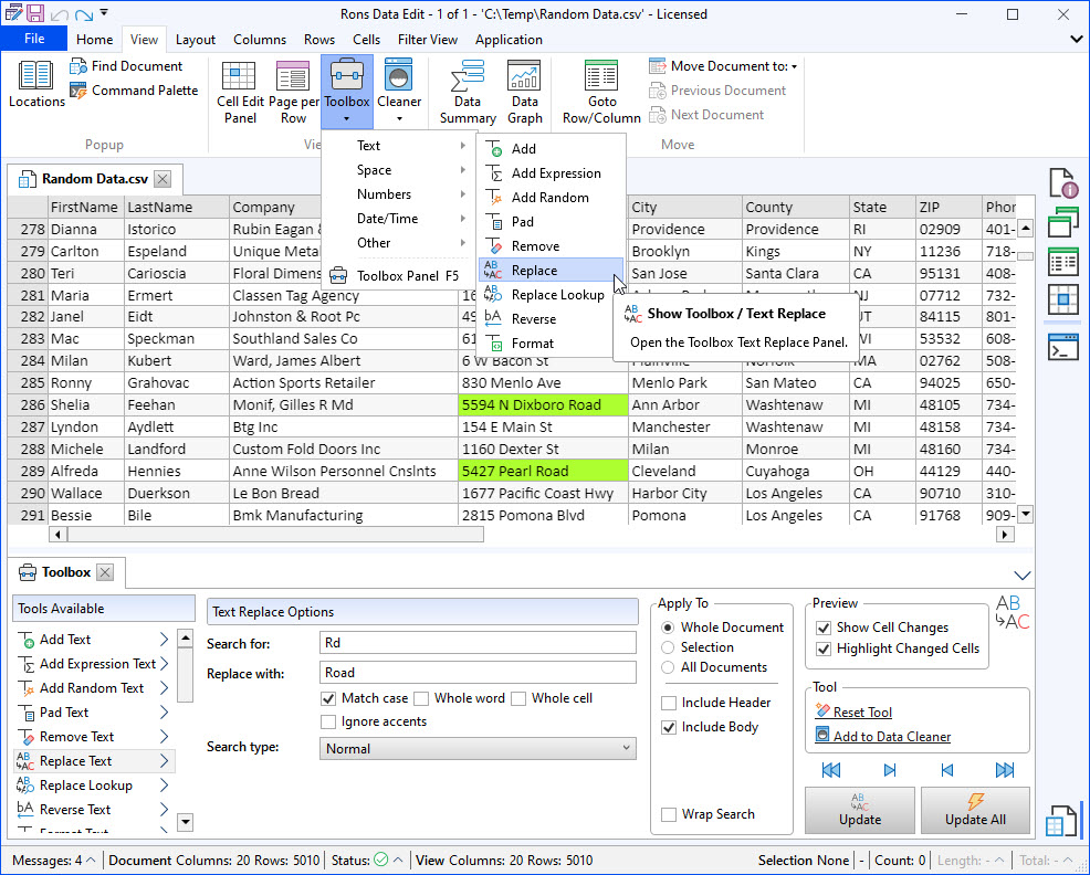 Rons CSV Editor The ToolBox