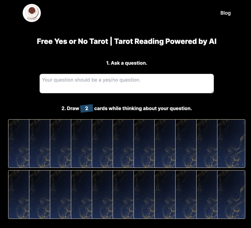 YesNoTarot.org Landing Page
