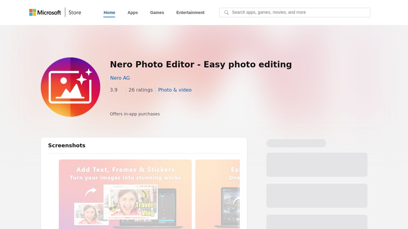 Nero Photo Editor Landing page