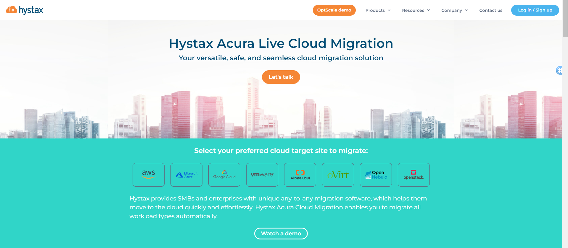 Hystax Acura Hystax Acura Cloud Migration - landing page