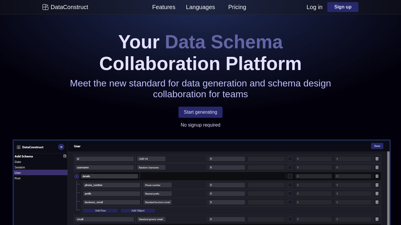 DataConstruct Landing page
