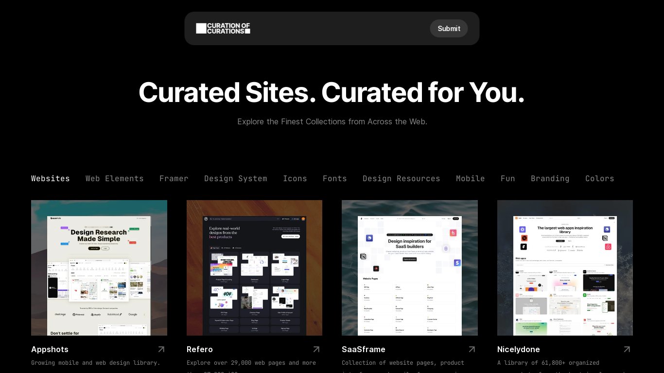 Curation of Curations Landing page