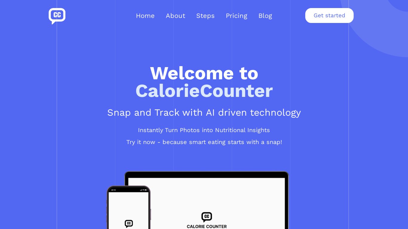 Calorie Counter Landing page