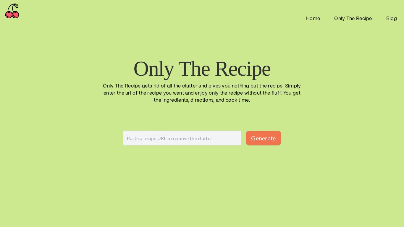 Only The Recipe Landing page