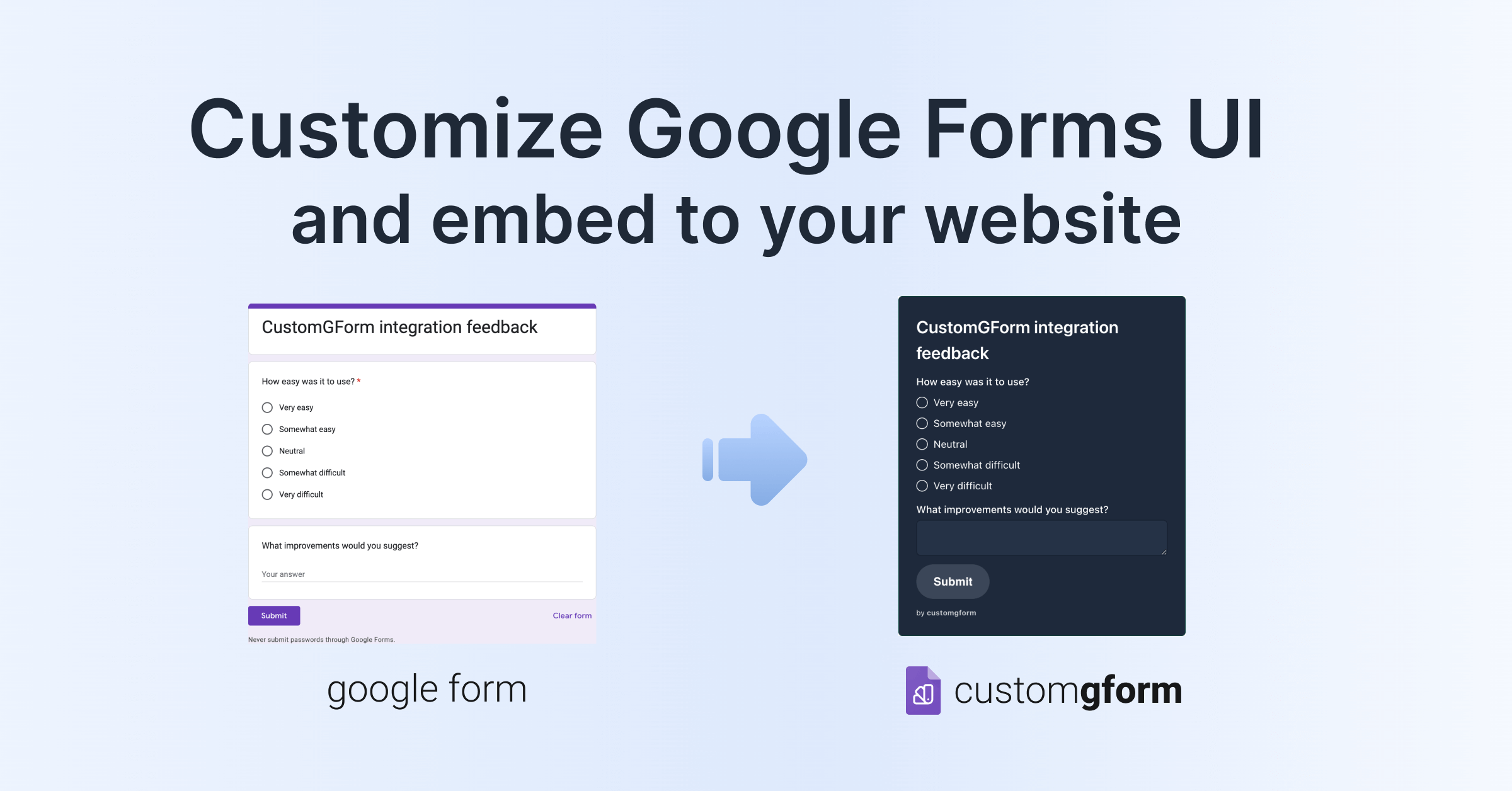Customize UI for Google Forms Main