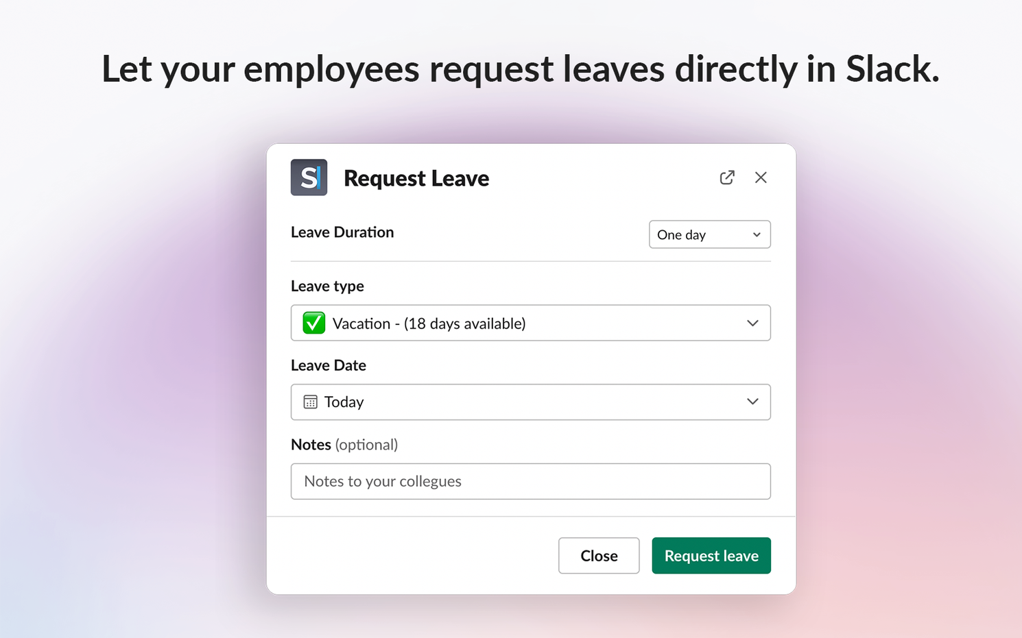Spock Request Leave directly in Slack