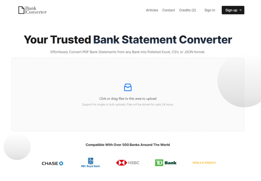Bank PDF Converter Landing Page