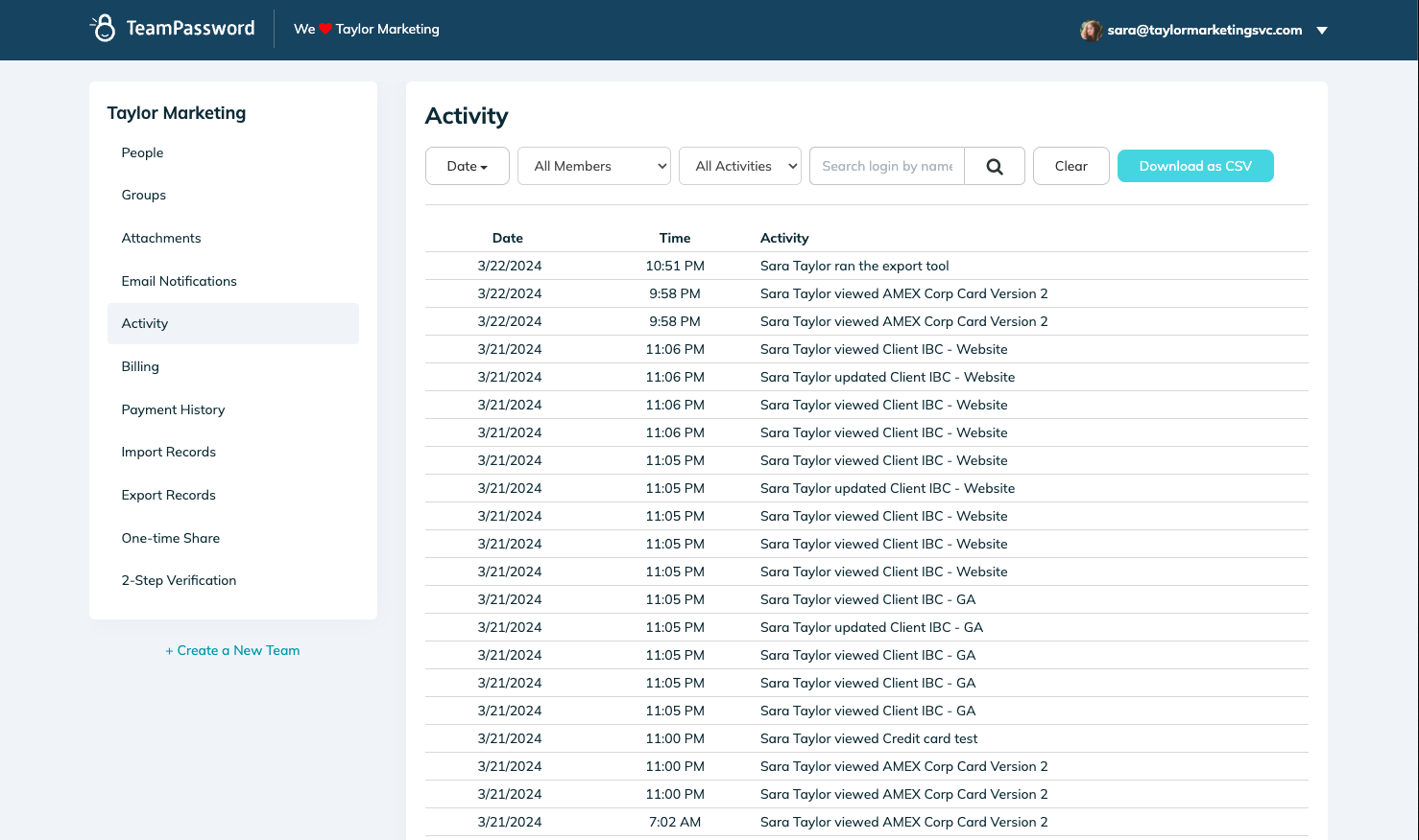 TeamPassword TeamPassword Activity Log