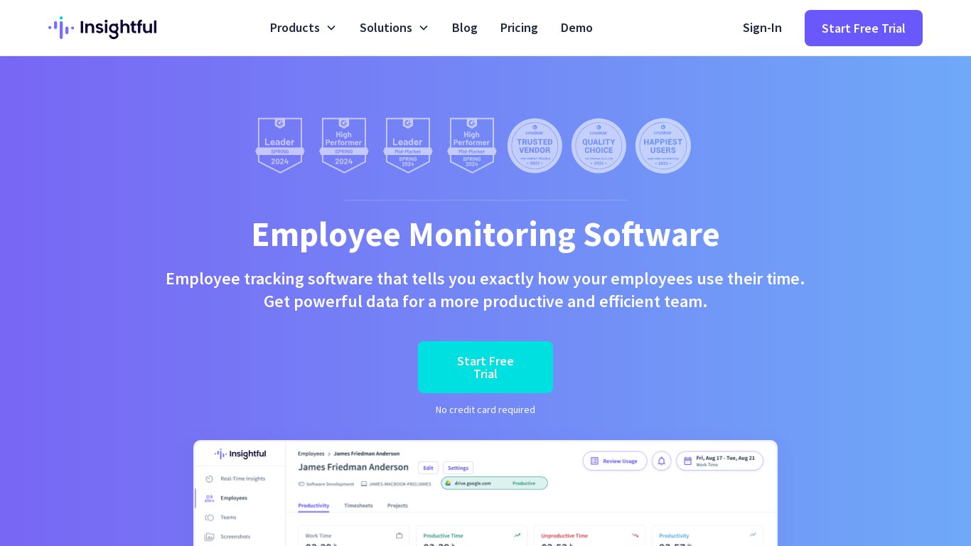 Insightful Employee Monitoring Landing page