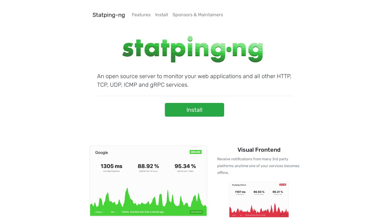 Statping-ng Landing page