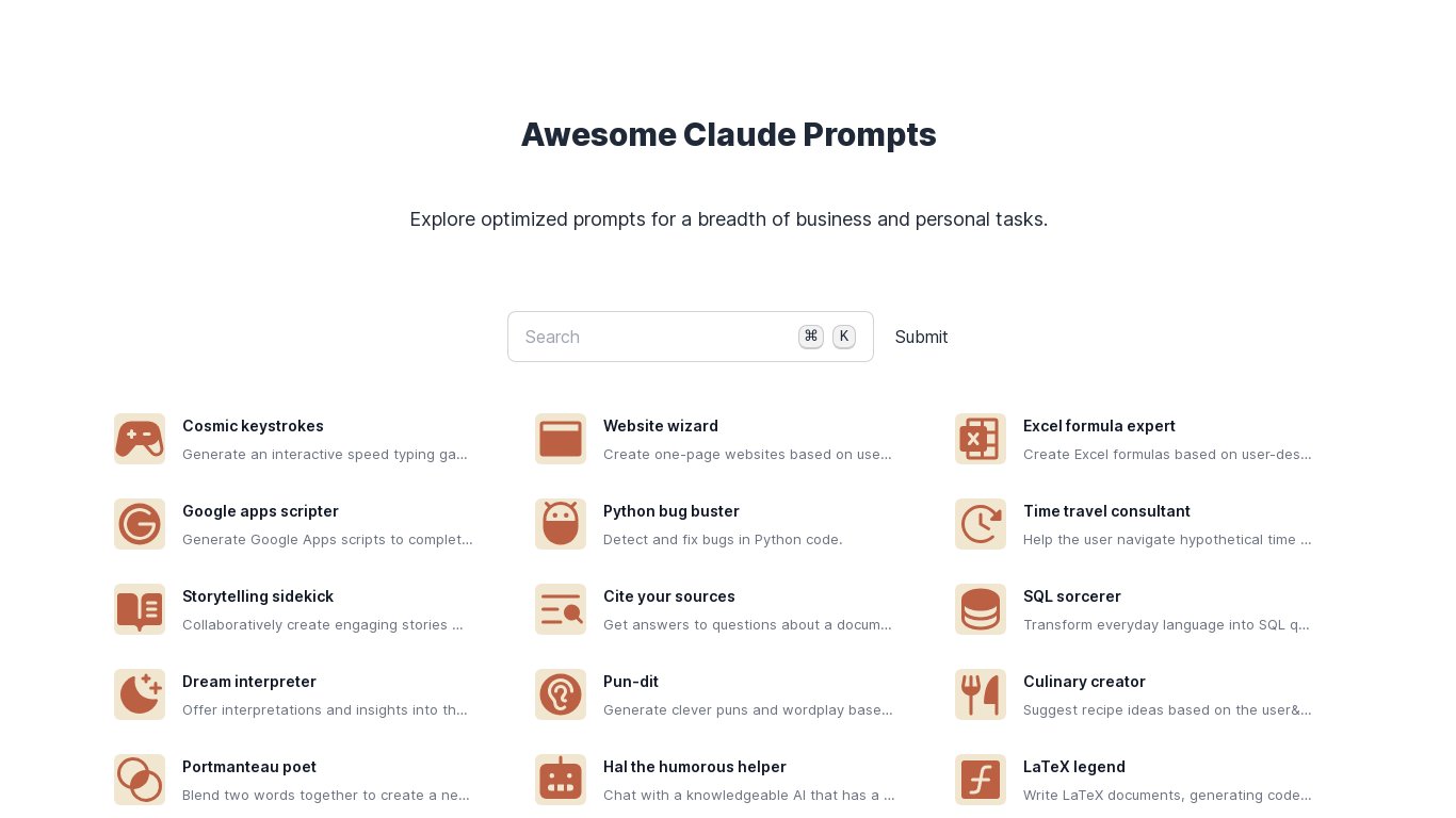 Awesome Claude Prompts Landing page