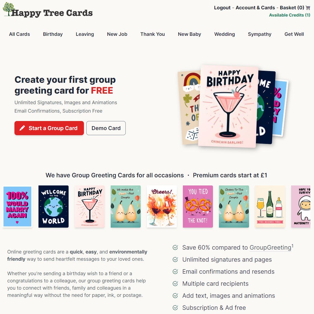 Happy Tree Cards Homepage