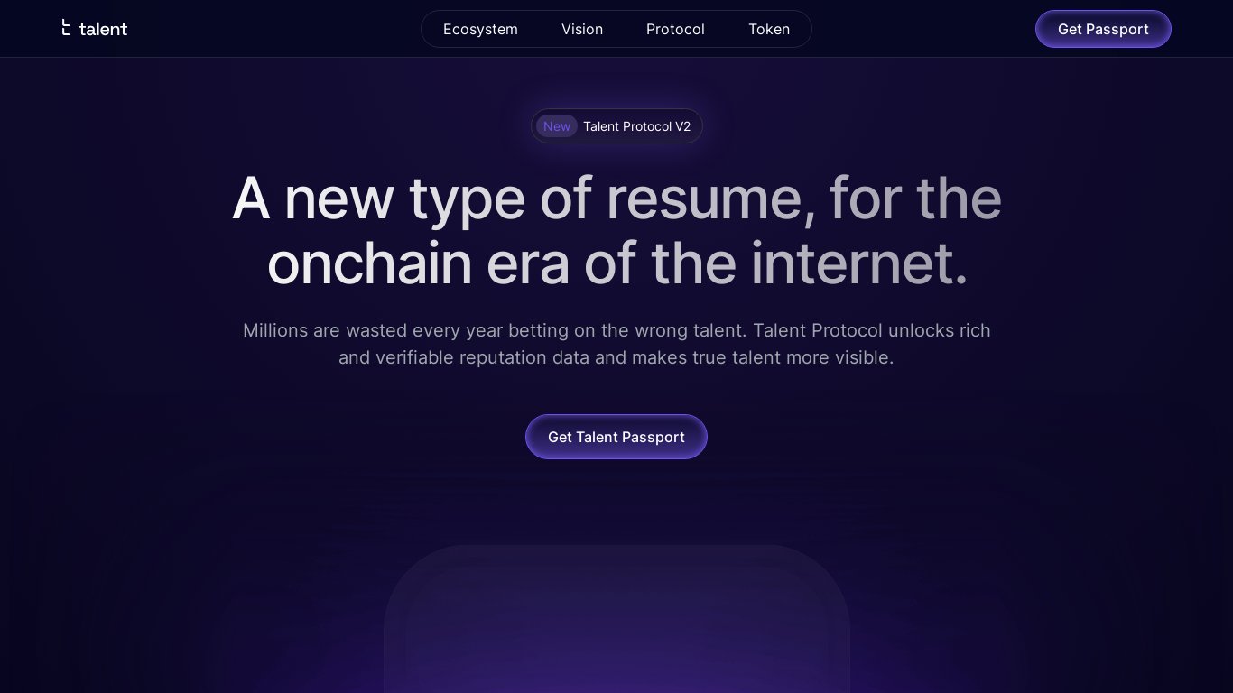 Talent Protocol Landing page