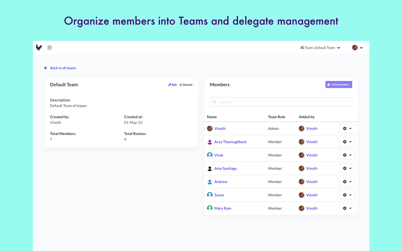 RosterBird Teams to group & delegate