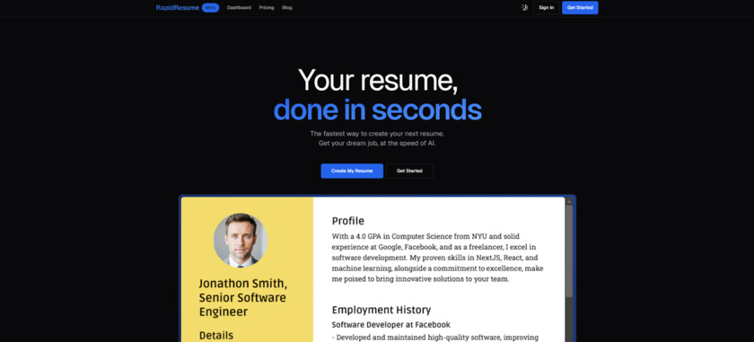 Rapid Resume Landing Page