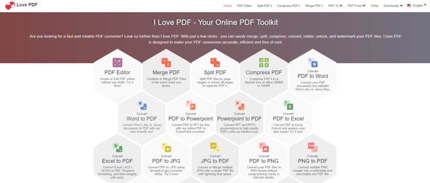 I Love PDF 2 Landing Page