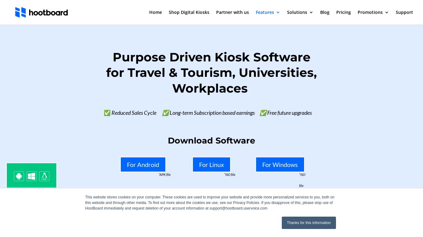 HootBoard - Interactive Kiosk Software Landing page