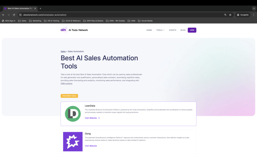 AI Tools Network Landing Page