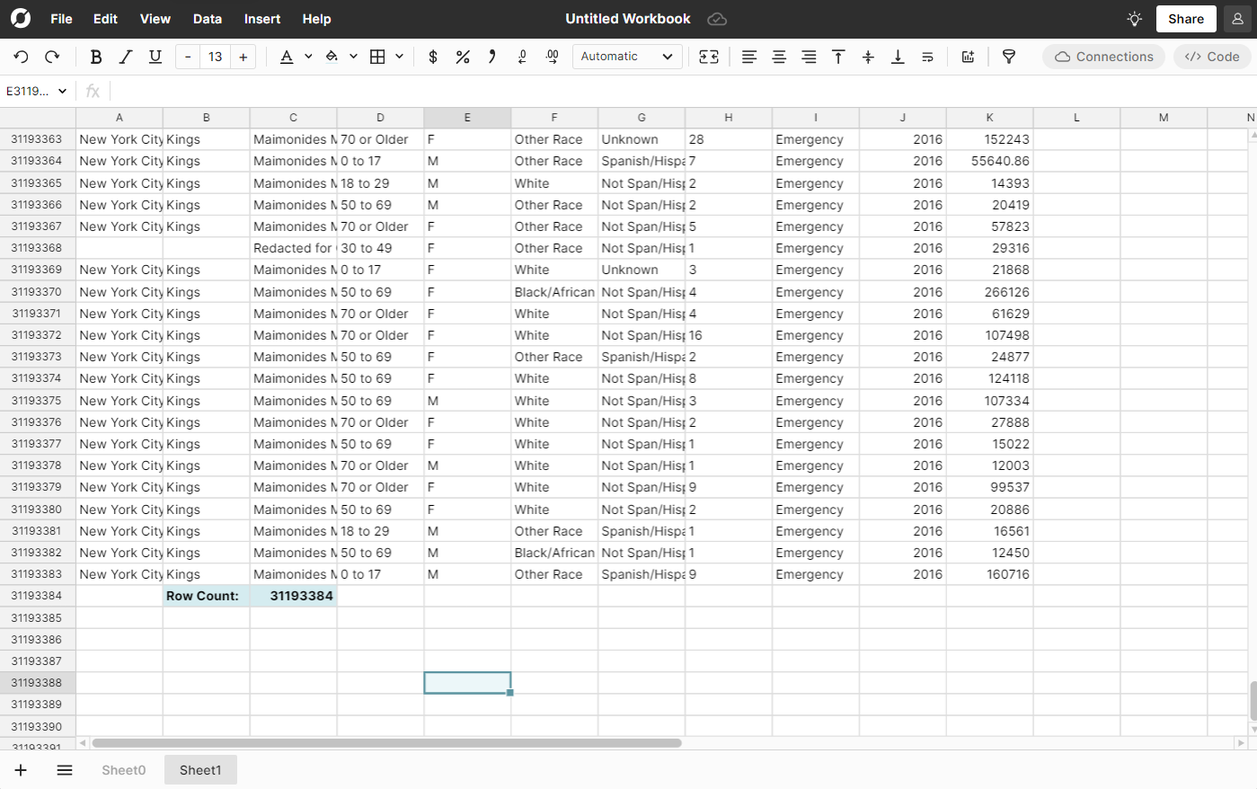 RowZero.io 31 million rows in a spreadsheet