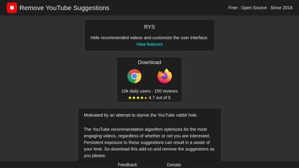 RYS — Remove YouTube Suggestions image