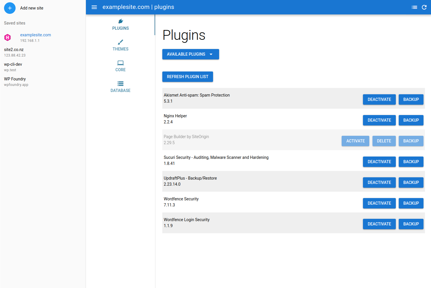 WP Foundry App Plugins page