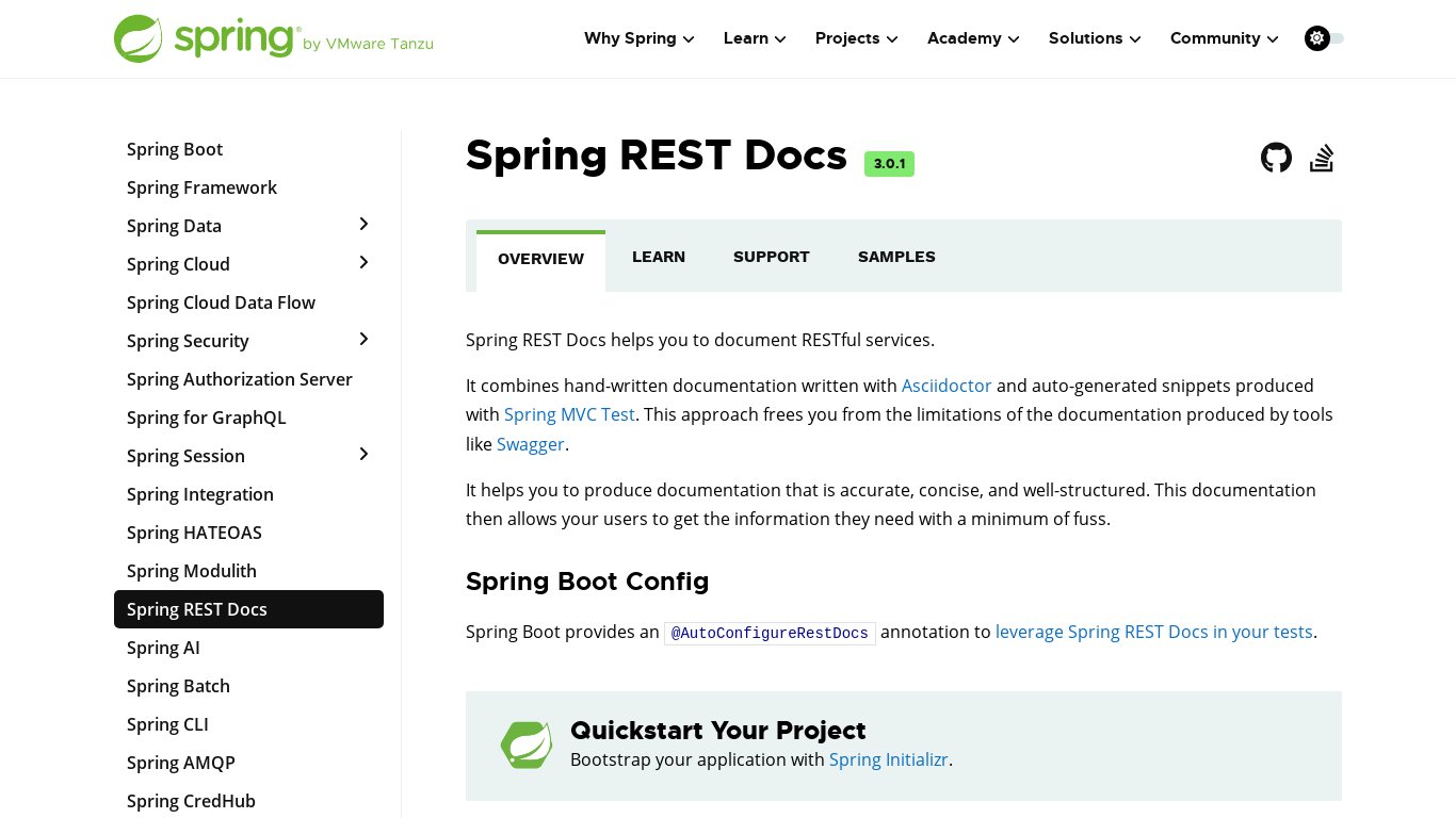spring-restdocs Landing page