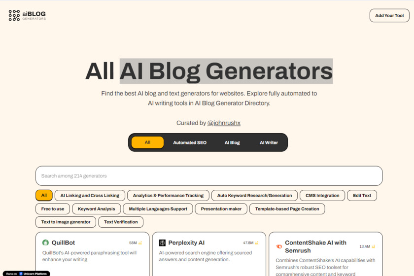 AI Blog Generators Landing Page