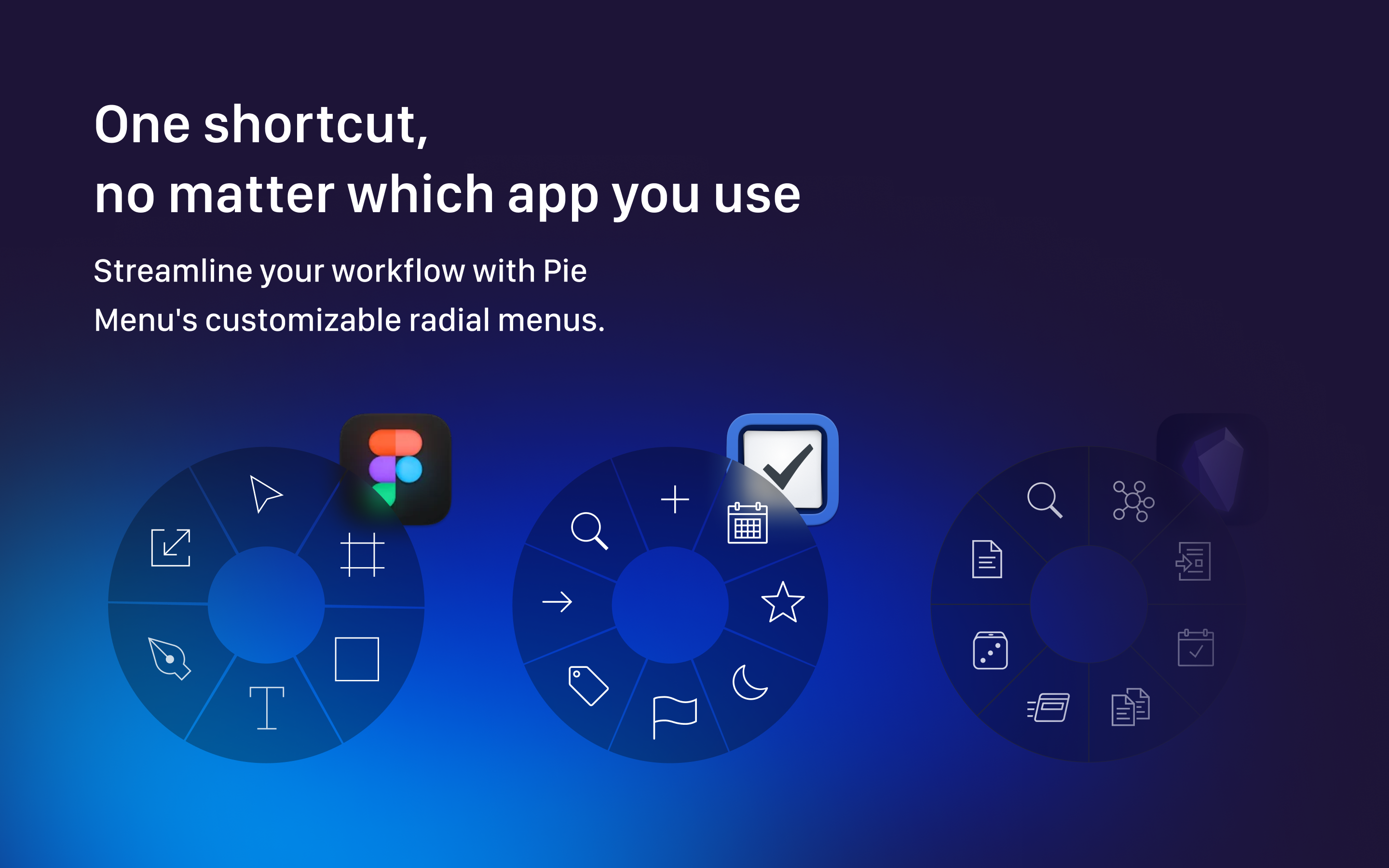 Pie Menu One shortcut - no matter which app you use
