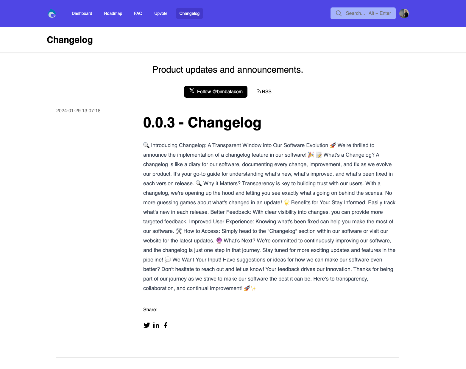 Bimbala Changelog Feature