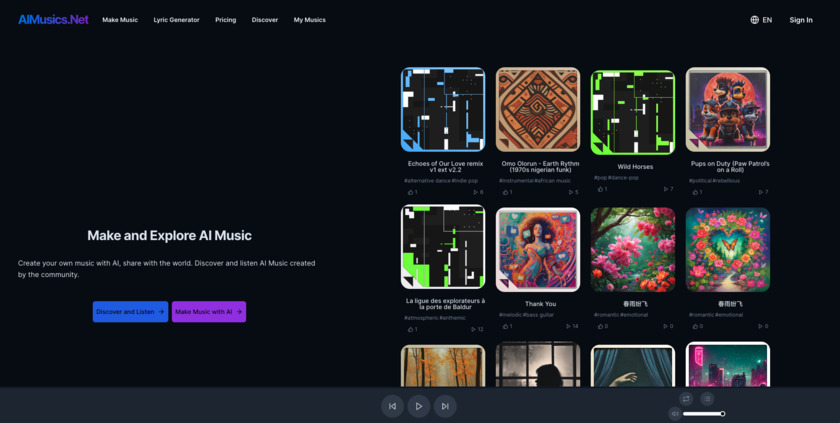 AIMusics.Net Landing Page