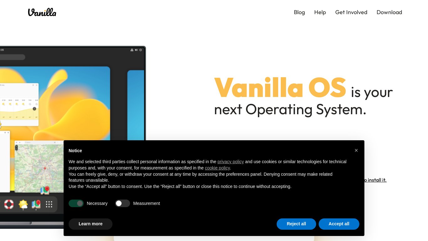 Vanilla OS Landing page
