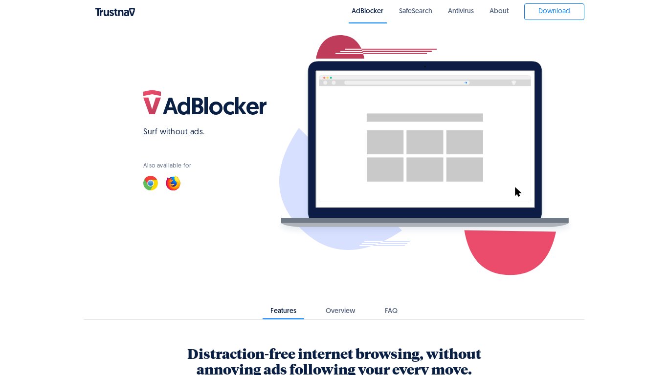 Trustnav Adblocker Landing page