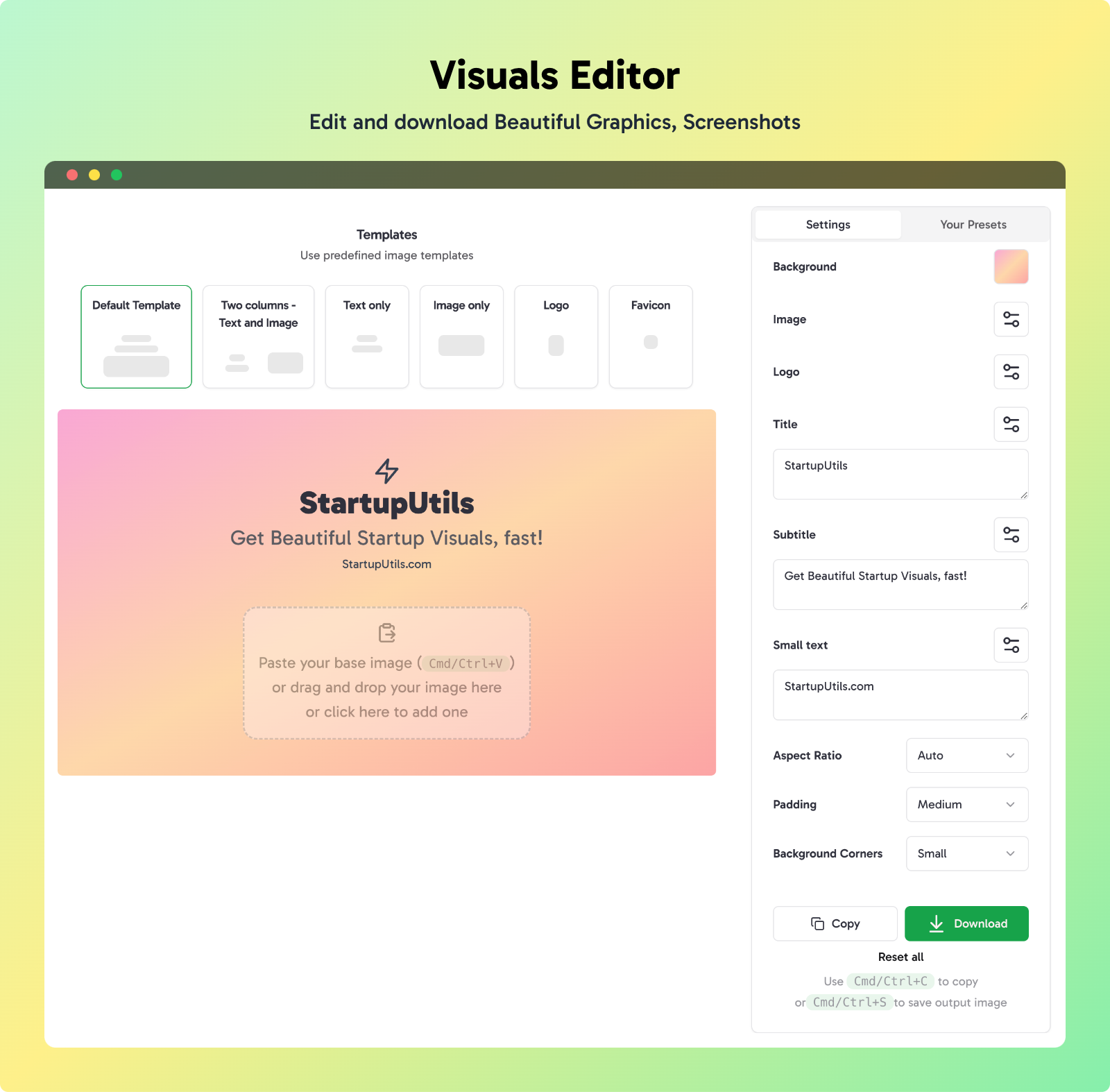 StartupUtils.com Visuals Editor