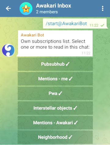 Awakari Using the Telegram bot to receive search alerts