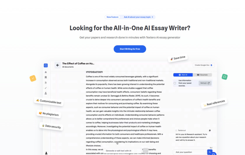 Textero AI Essay Writer Landing Page