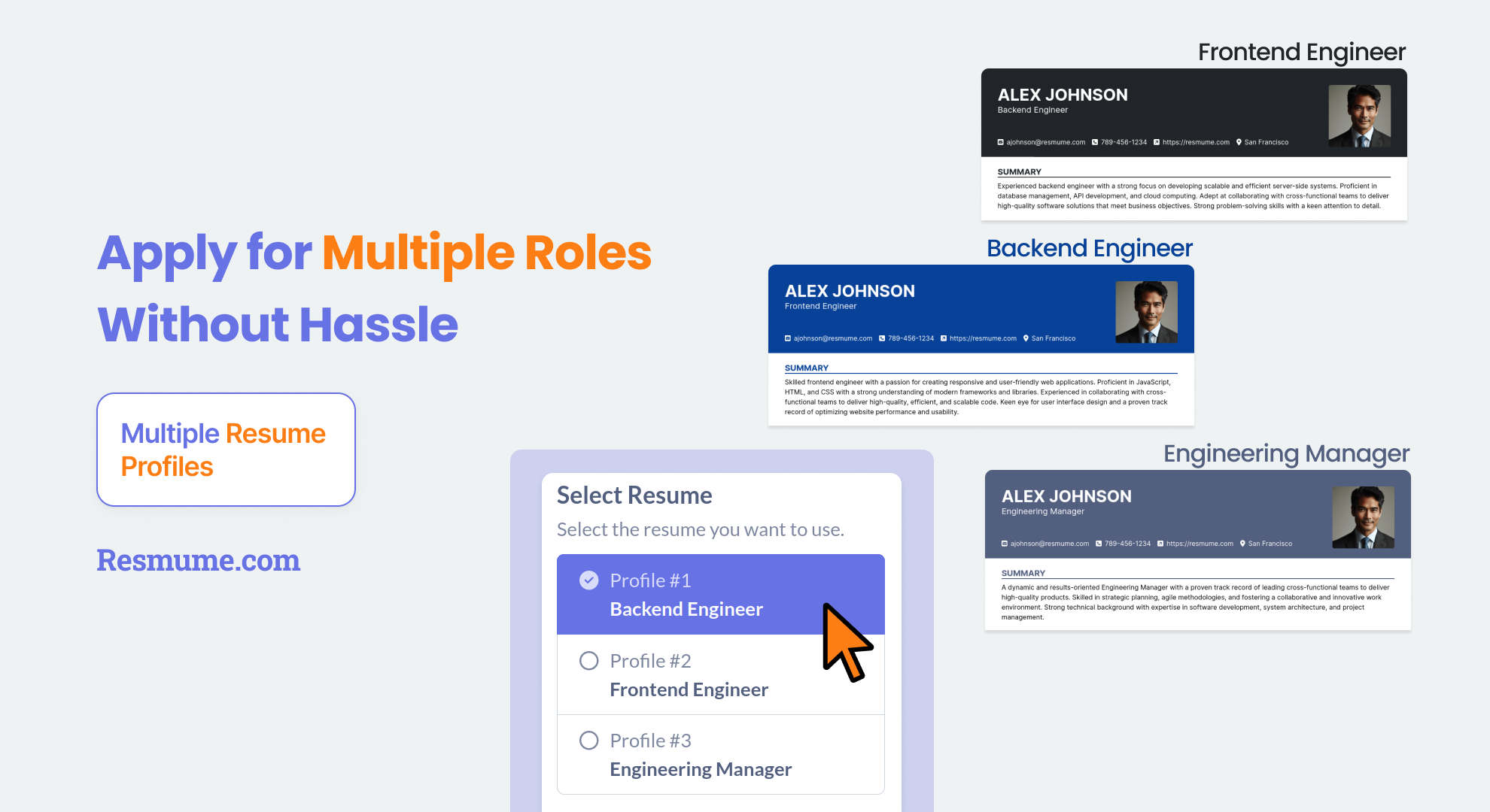 Resmume.com Multiple Profiles/Roles