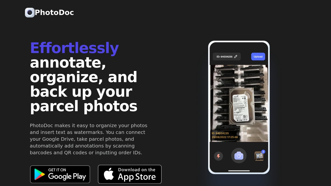 PhotoDoc Landing page