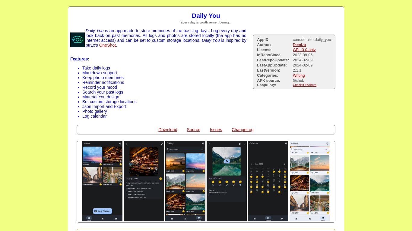 Daily You Landing page