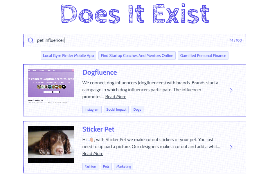DoesItExist.io Does It Exist Search for Pet Influencers