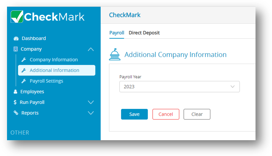 CheckMark Online Payroll Setting up the Additional Information