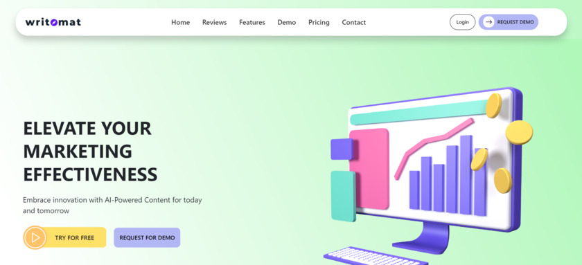 Writomat AI Landing Page of Writomat