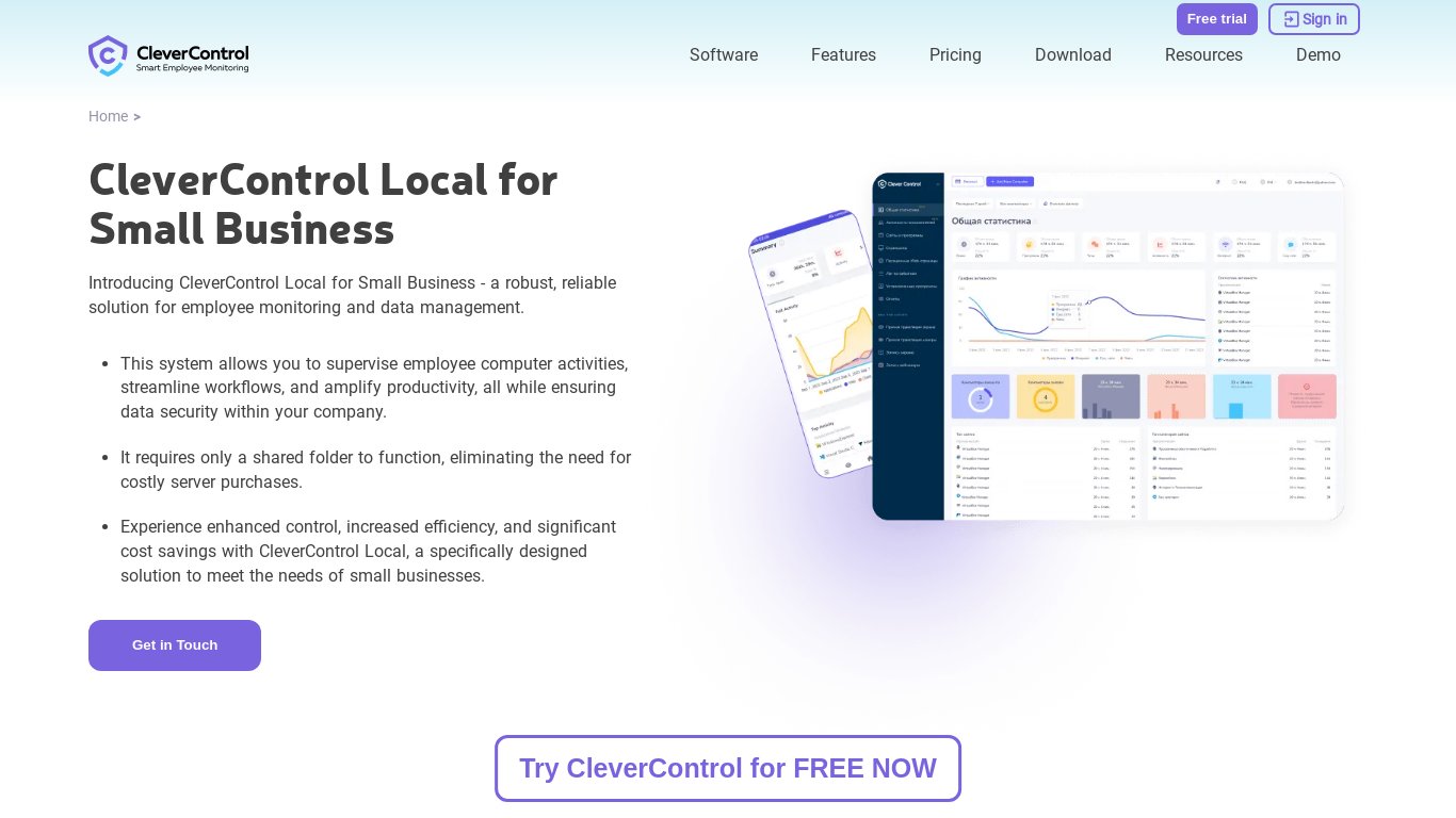 CleverControl Local for Small Business Landing page