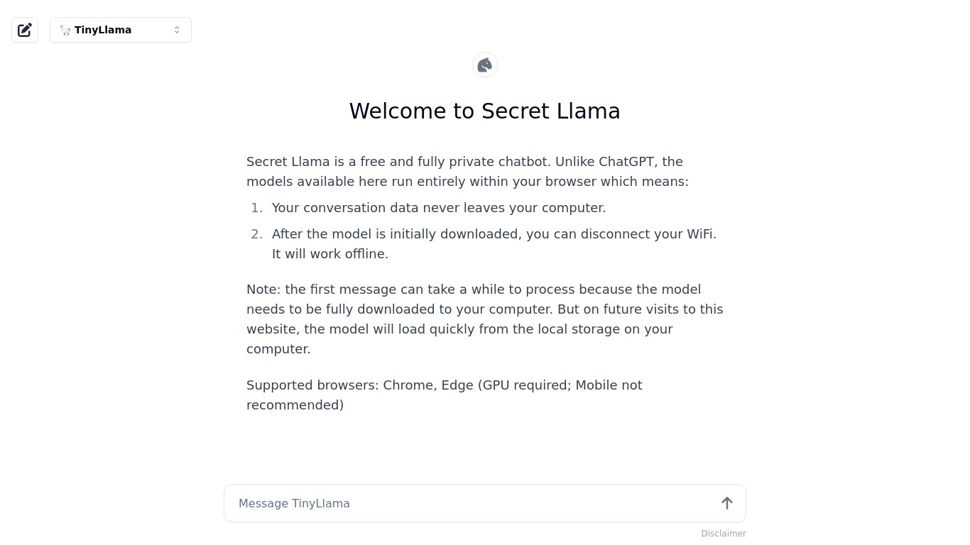 Secret Llama Landing page